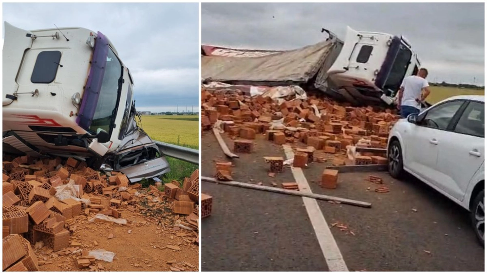 Accident mortal! Un bărbat a pierit după ce un TIR cu cărămizi s-a răsturnat peste mașina în care se afla! 