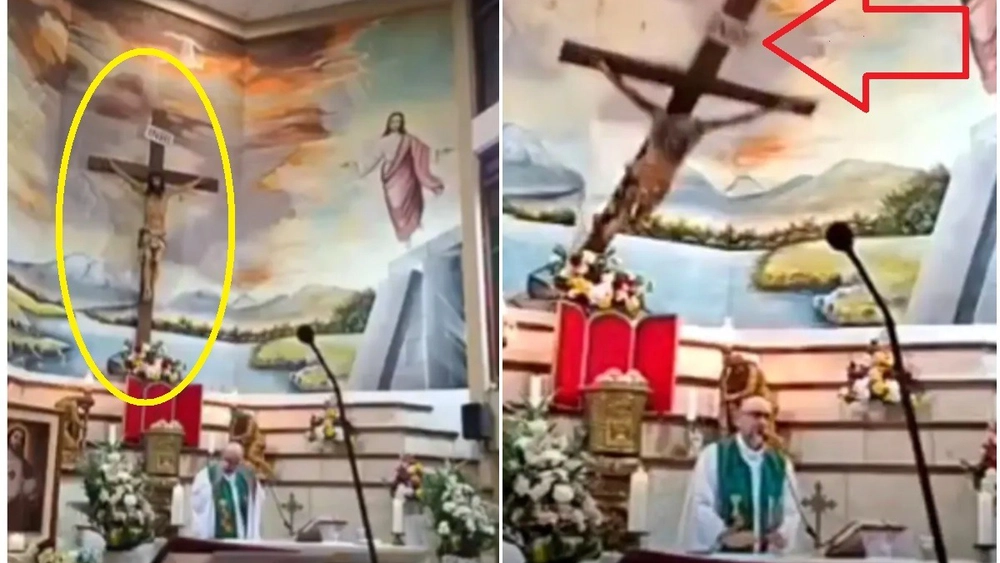 Scene șocante într-o biserică! Preot mort în timpul slujbei, după ce o cruce din lemn a căzut peste el!