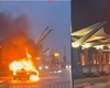 Panică lângă aeroport! O mașină a ars sub privirile martorilor. Imagini de la fața locului
