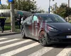 Accident violent în Tudor Vladimirescu! O Tesla a fost serios avariată după ce a fost izbită în lateral de o Skoda