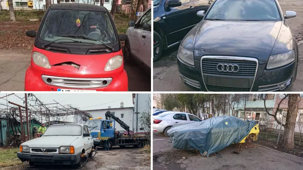 Poliția Locală lipește autocolante pe mașinile abandonate din Iași iar angajații Servicii Publice le vor duce la casat