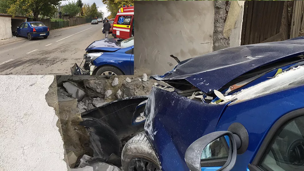 Accident rutier în Iași. O maşină s-a făcut praf alta a ricoșat într-un gard - GALERIE FOTO VIDEO EXCLUSIV