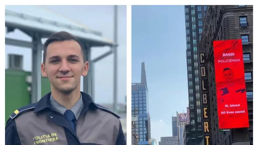 La 23 de ani a salvat 60 de oameni. Povestea polițistului român a ajuns pe un panou din New York