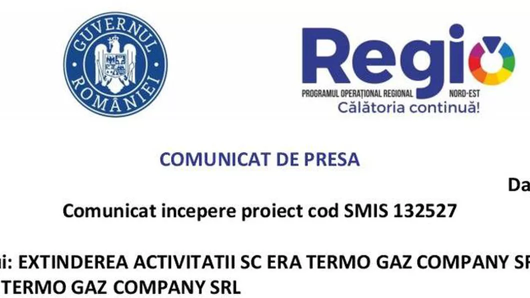 Comunicat incepere proiect cod SMIS 132527