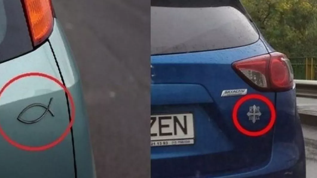 Ce semnificație au anumite simboluri puse pe mașini. Crucea sau peștele sunt cele mai des întâlnite