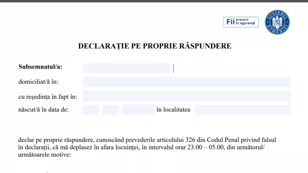 Noi restricții în România. Declarația pe propria răspundere a revenit. CJSU Ilfov a adoptat măsura