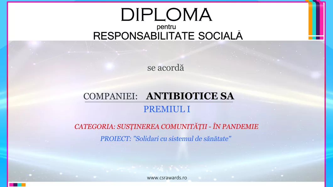 Responsabilitate față de comunitate și angajați - două direcții strategice ale Antibiotice Iași premiate la Gala Romanian CSR Awards