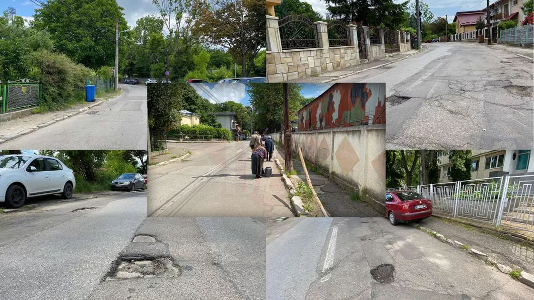 Bogații din zona Copou rup bolizii în craterele Primăriei Iași Pe strada George Coșbuc pietonii nu pot circula pe trotuare - FOTO