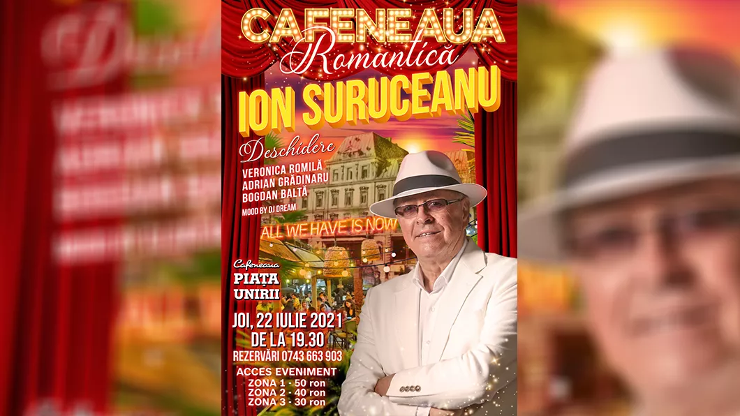Eveniment cultural romantic în aer liber Ion Suruceanu revine în Iași pe 22 iulie 2021 pentru a susține un concert live la Cafeneaua Piața Unirii