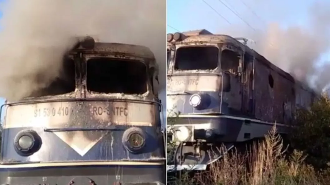 Circulaţia feroviară blocată pe ruta Arad - Timişoara. Locomotiva trenului a fost cuprinsă de flăcări