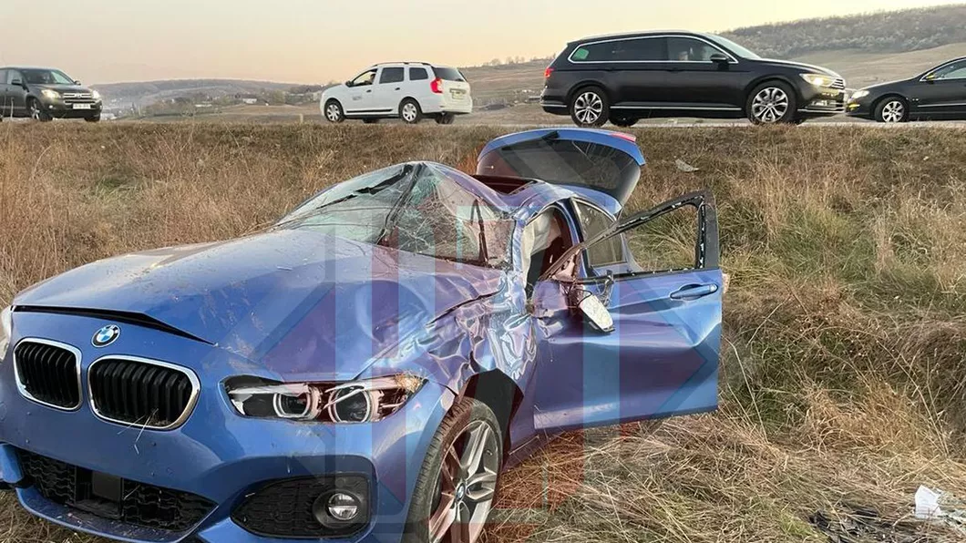 Accident rutier în localitatea ieșeană Uricani. Un BMW a ajuns pe câmp - Exclusiv Galerie Foto Video