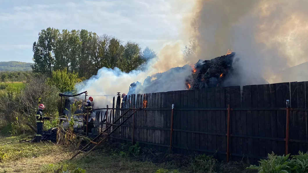 Incendiu în comuna Dobrovăţ. Un depozit cu zece tone de furaje şi două tone de lemn a fost cuprins de flăcări - FOTO