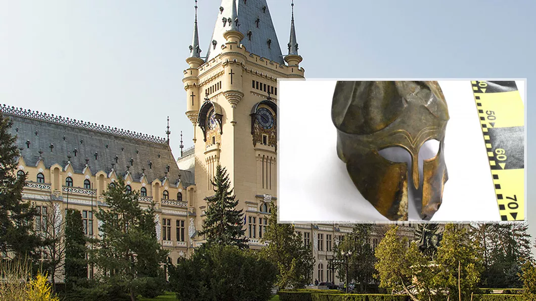 Faimosul coif corintic descoperit în apa Siretului expus de-a lungul lunii decembrie 2021 la Palatul Culturii din Iași FOTO