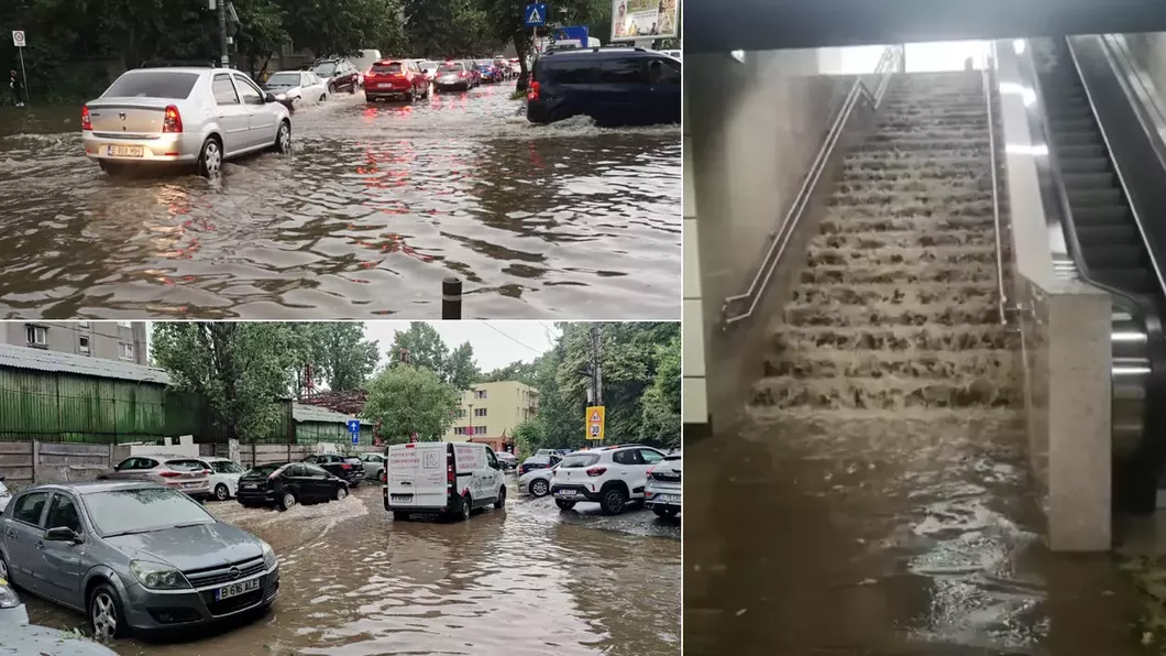 Cod roșu de vreme extremă în București. Stațiile de metrou și străzile sunt inundate - FOTO VIDEO