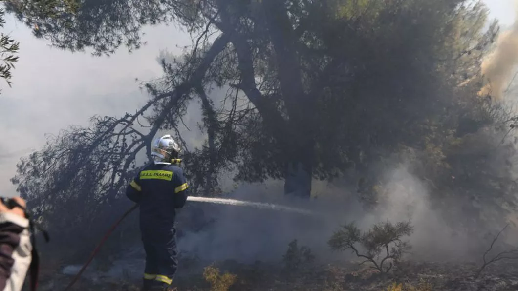 Un nou incendiu uriaş la Atena. Mai mulţi pompieri români intervin pe insulele greceşti