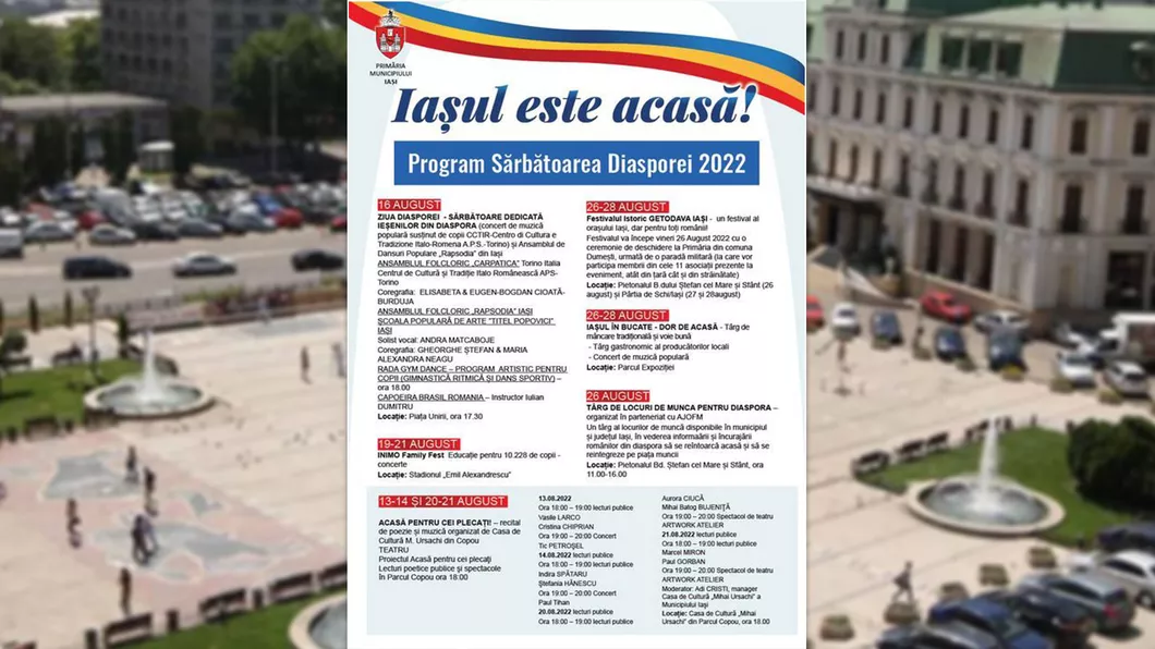 Primăria Iași a anunțat organizarea evenimentului Sărbătoarea Diasporei  Iașul este ACASĂ