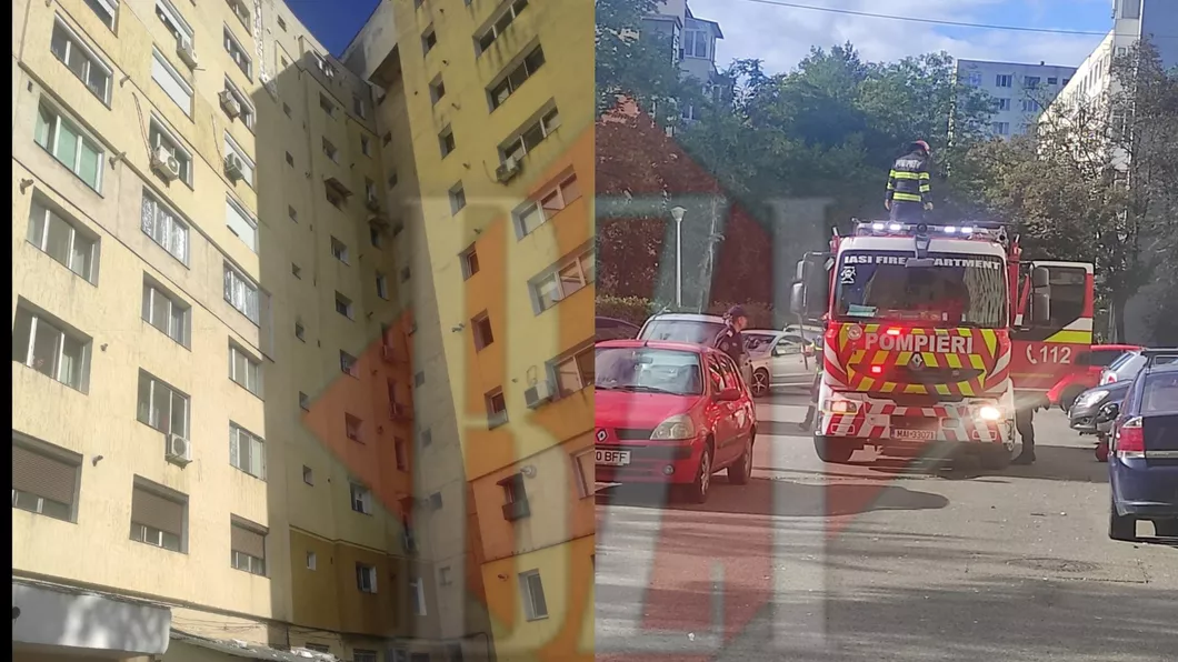 Mai multe bucăți de polistiren au căzut de la etajul 8 al unui bloc din Alexandru. Pompierii intervin la fața locului - EXCLUSIV FOTO