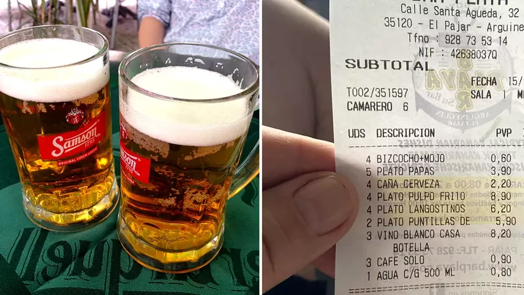 Câți bani au plătit 4 turiști români pentru 4 beri la halbă într-un restaurant din Insulele Canare