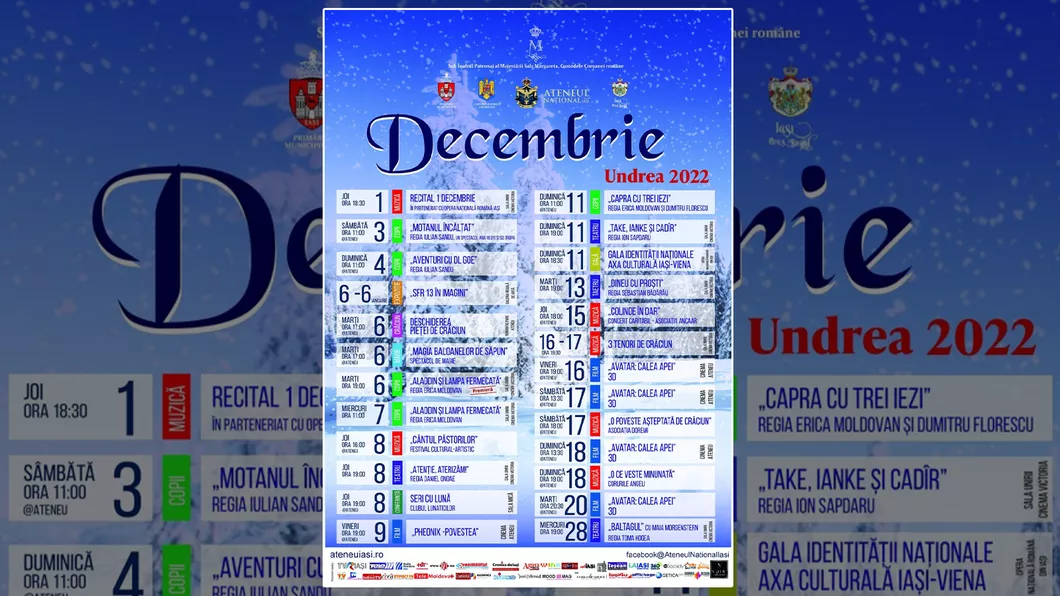 Programul lunii decembrie la Ateneul Național din Iași Filme muzică teatru sau expoziții