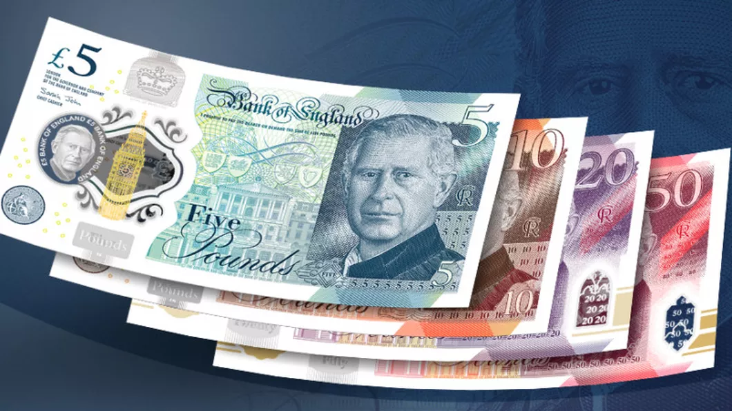 Banca Angliei a dezvăluit primele bancnote cu chipul regelui Charles al III-lea. Vor intra în circulaţie la jumătatea anului 2024