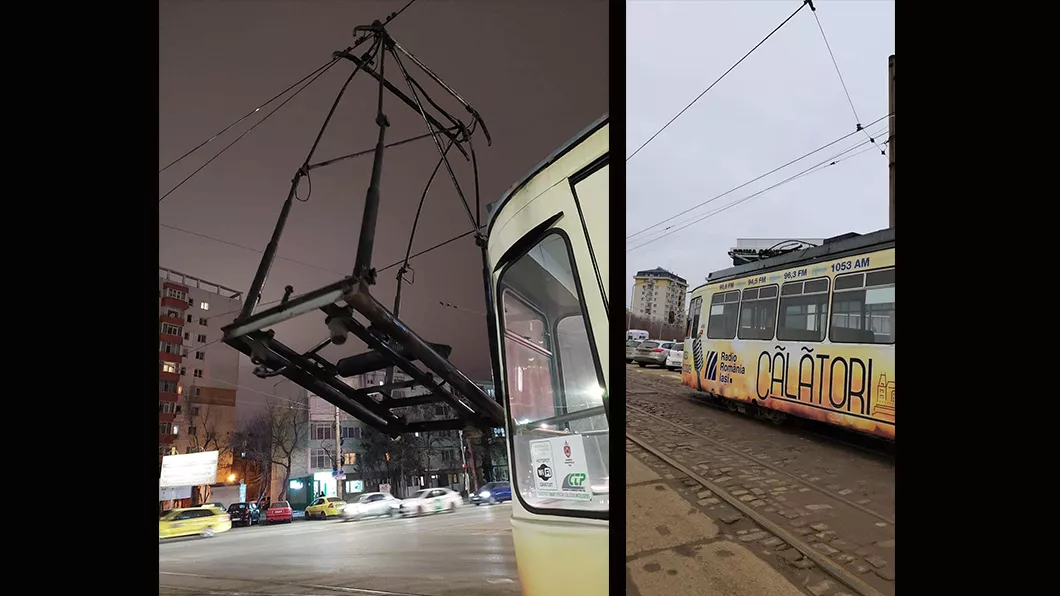 Incident în traficul ieşean Pantograful unui tramvai a căzut - FOTO