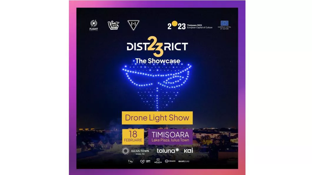 Începe Timișoara 2023 și la Iulius Town Spectacol cu 150 de drone concerte și experiențe muzical  vizuale