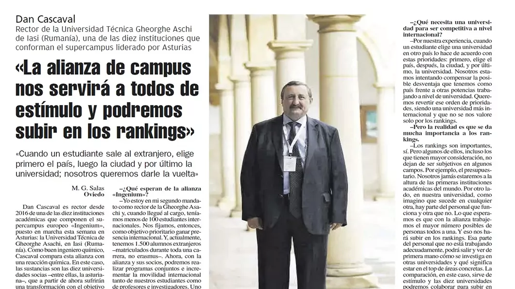Prof. univ. dr. ing. Dan Cașcaval rectorul TUIASI a acordat un interviu important în Spania. Dezvăluiri despre Alianța INGENIUM
