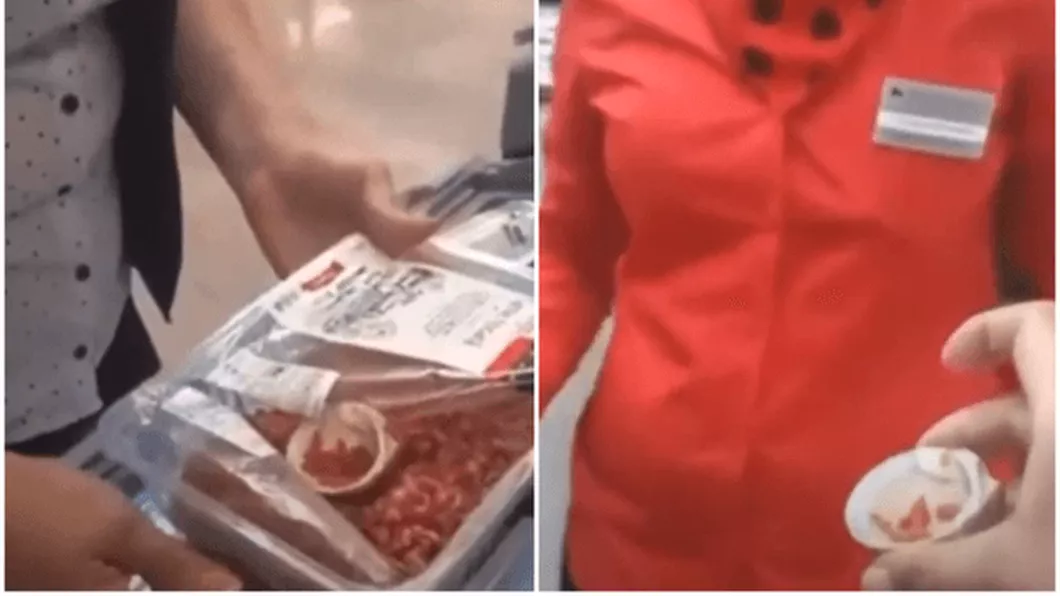 O femeie a găsit carne de plastic într-un supermarket din București. Reacția angajaților - VIDEO