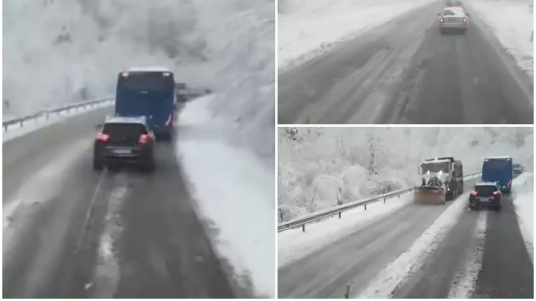 Mașini blocate în zăpadă în mai multe zone din țară. Șoferii sfătuiți să fie atenți la căderea copacilor