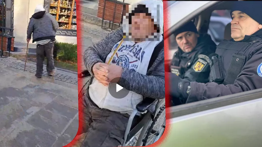Miracol pe străzile din Iași Un cerșetor s-a ridicat imediat din scaunul cu rotile când i-a văzut pe polițiști că se îndreaptă spre el Acesta a mai fost depistat și amendat - FOTO