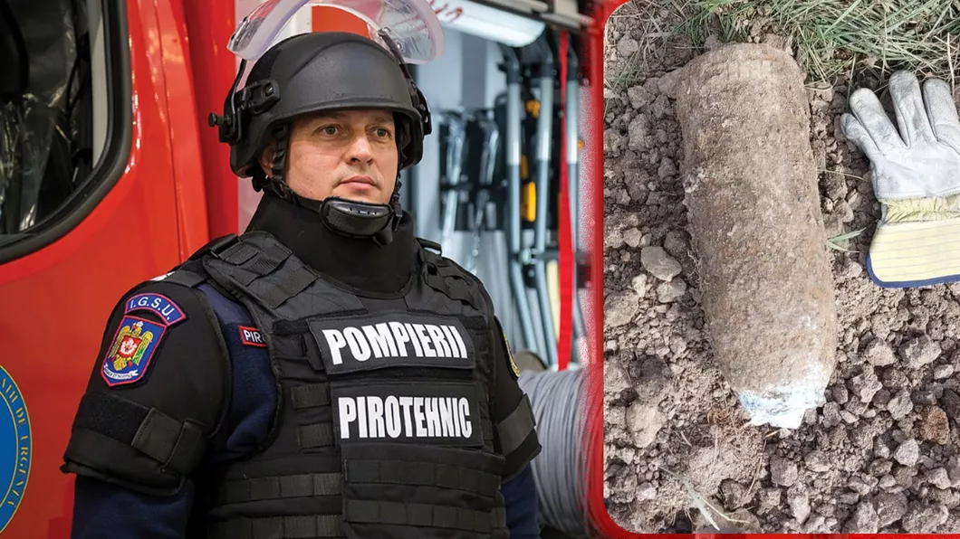 Un bărbat dintr-o comună din Iași a descoperit o bombă în timp ce ara un teren. Pompierii de la ISU au ridicat explozibilul - FOTO