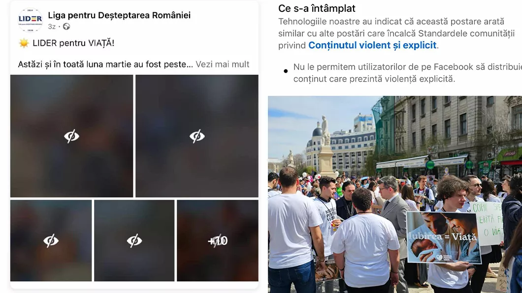 Iată cum cenzurează Facebook familia tradițională Postare despre marșul PRO VIAȚĂ semnalată ca fiind Conținut explicit și violent - FOTO
