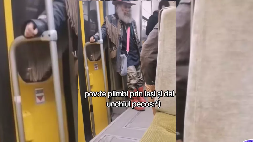 Apariție controversată într-un tramvai din Iași Călătorii nu și-au mai putut lua ochii de la un bărbat îmbrăcat ca un cowboy Arăta mai bine dacă avea și chitară  FOTOVIDEO