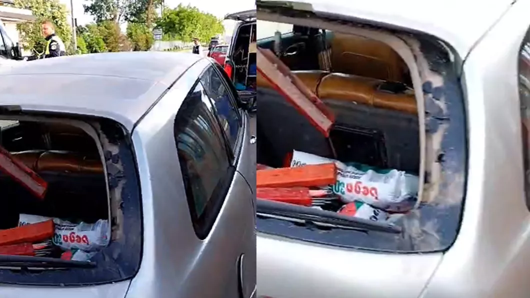 Spectacol în direct pe internet Un şofer şi-a distrus maşina de faţă cu poliţiştii după ce a rămas fără talon - VIDEO