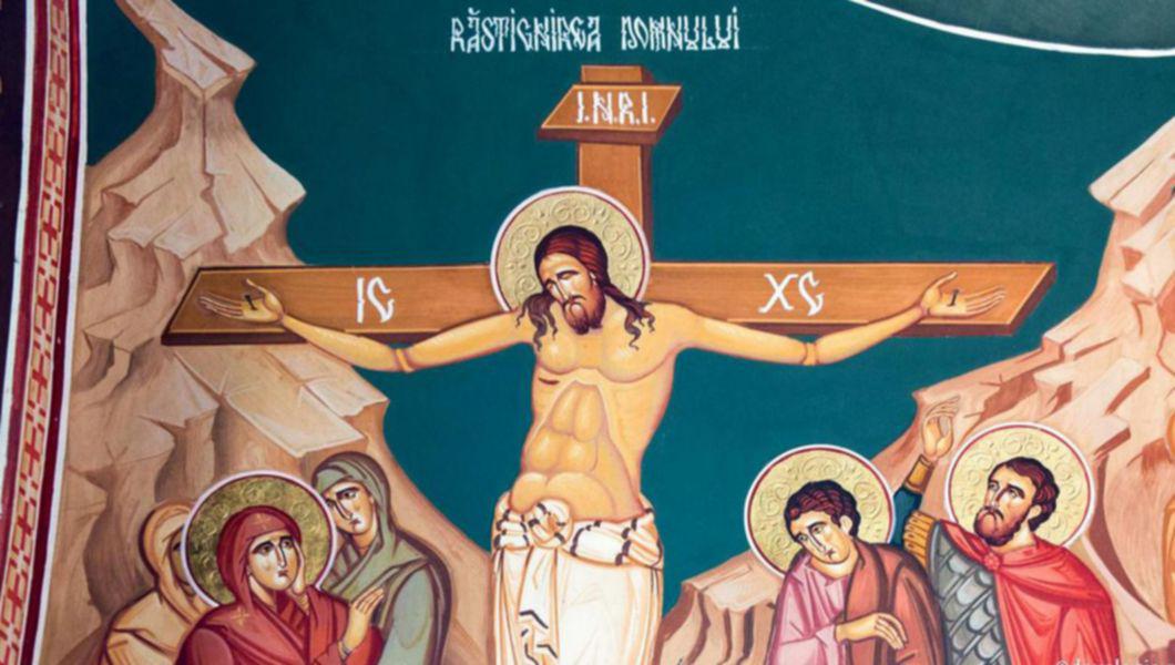 Reprezentare iconografică cu Mântuitorul Iisus Hristos pe cruce