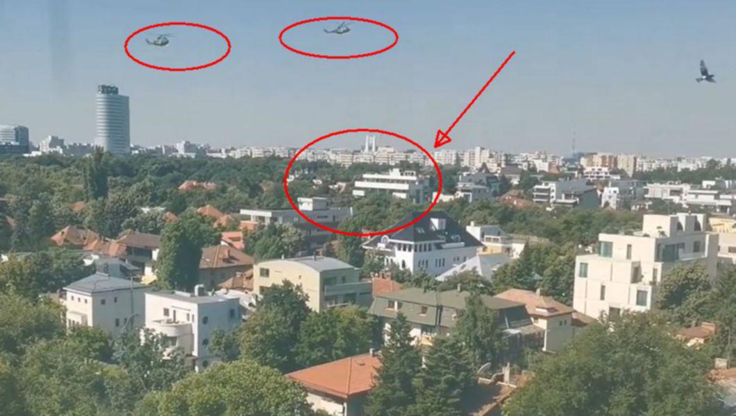 momentul în care elicopterul militar aterizează în București