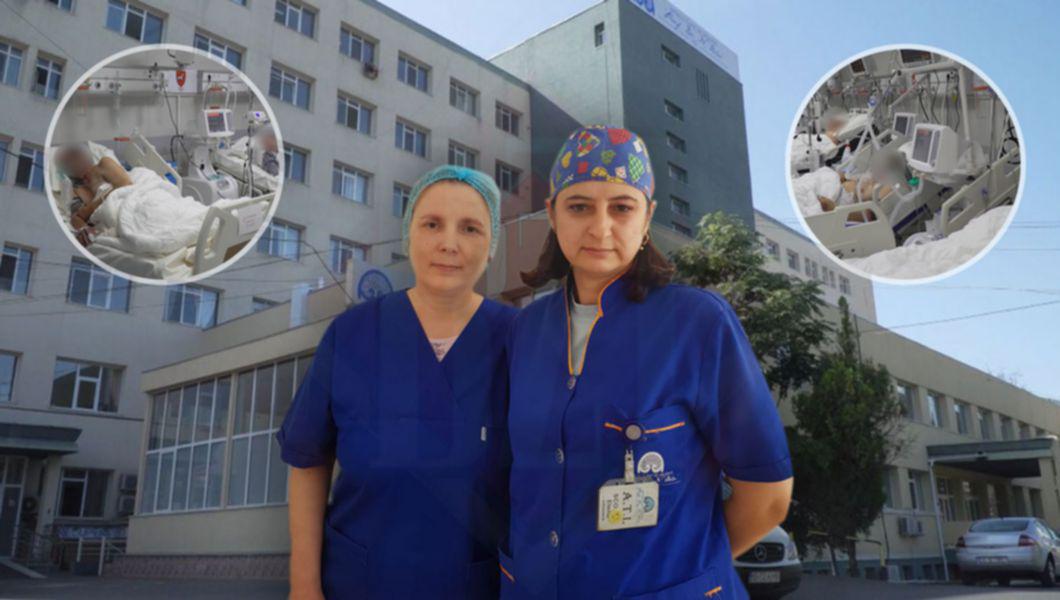 Cele două infirmiere de la Spitalul de Neurochirurgie, Violeta Pascariu și Liliana Scopos, și pacienți ATI