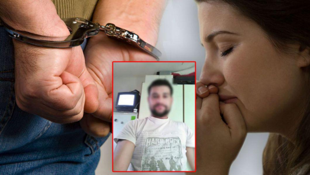 O femeie care plânge, un individ cu mâinile încătușate la spate și suspectul Paul Iulian Lăbonțu