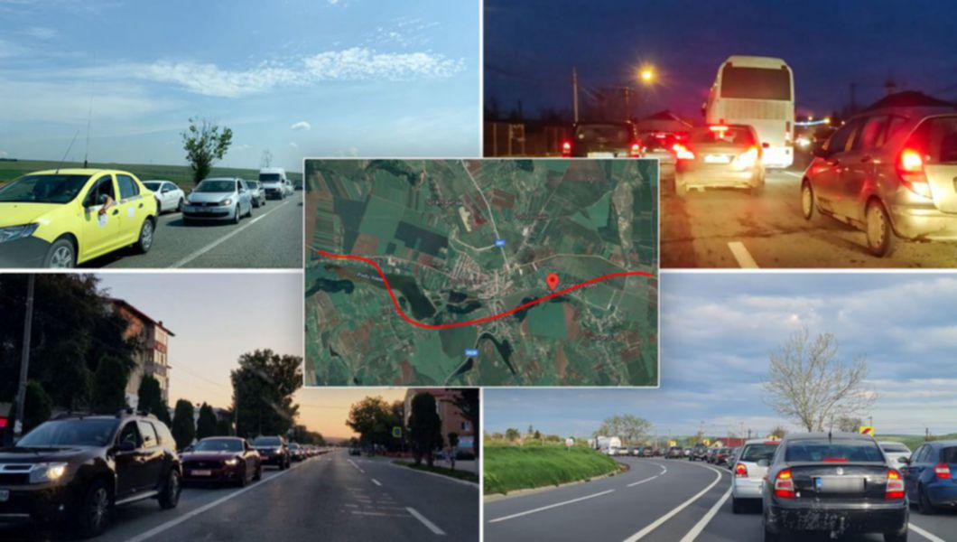 Trafic rutier pe drumul european 583 în zona orașului Podu Iloaiei, din județul Iași