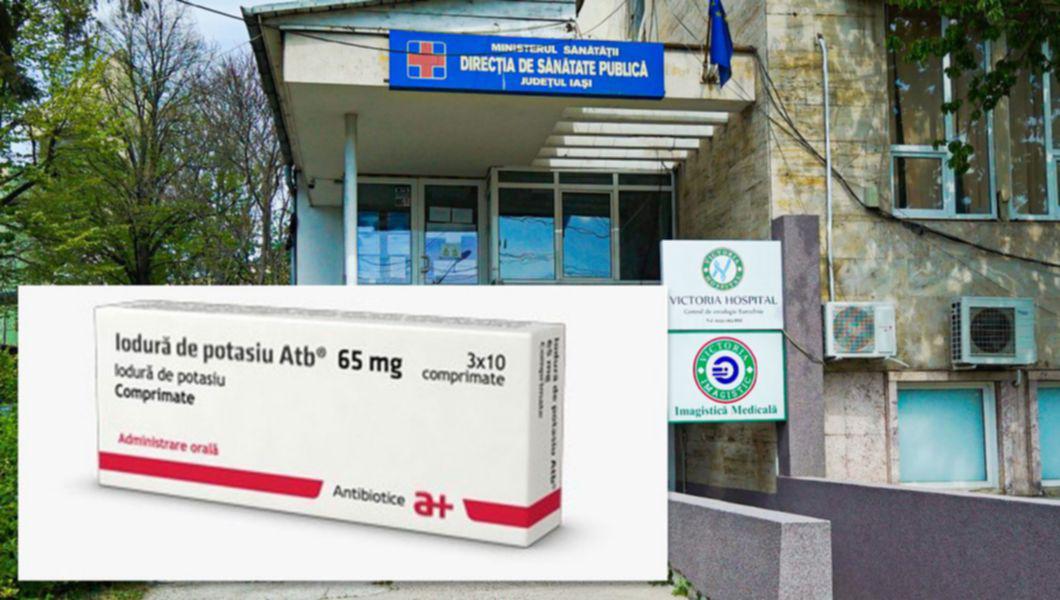 Clădirea DSP Iași și o cutie de pastile IOD