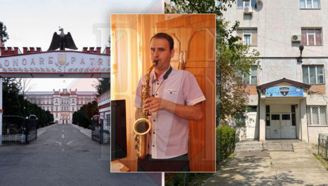 Cristian Mandache, profesor de saxofon la Școala de Arte Iași, sediul instituției de cultură și sediul Brigăzii Militare 15 Mecanizată din Copou