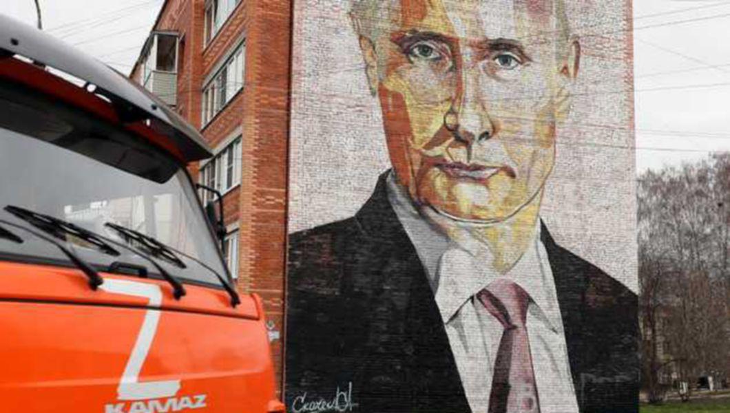mesajul lui Volodimir Zelenski, pictura murala cu Vladimir Putin