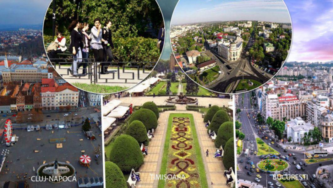 Orașele Cluj-Napoca, Timișoara, București și Iași și studenți pe Copou
