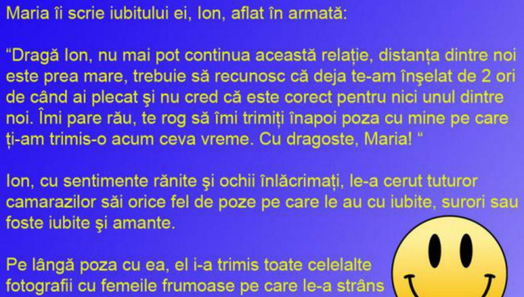 Banc Maria Se Desparte De Ion Si Ii Trimite O Scrisoare In Armata Buna Ziua Iasi Bzi Ro