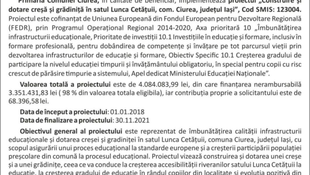 Comunicat De Presa Construire Si Dotare Cresa Si Gradinita In