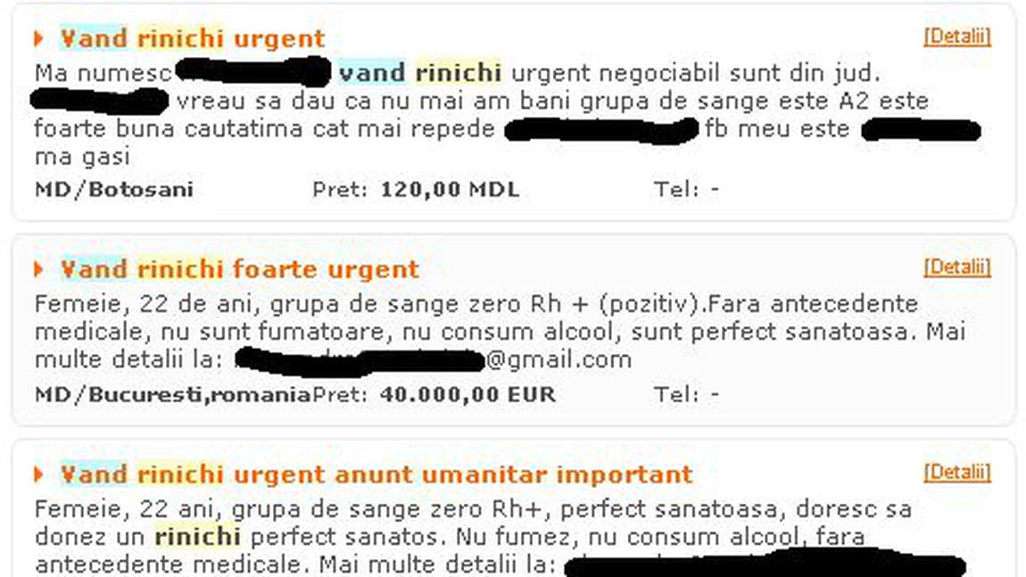 Romanii isi vand...ORGANELE. Vezi cat costa un rinichi sau un plaman