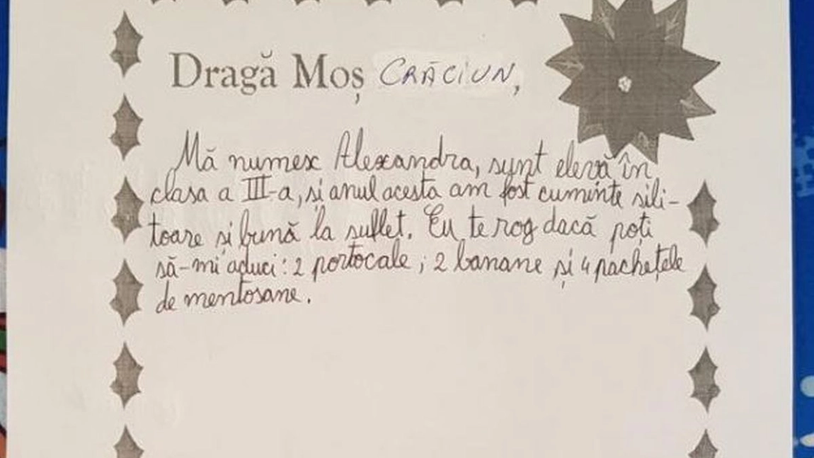 Romania, 2018! Scrisoare catre Mos Craciun: Ma numesc Andreea si vreau o punga de pufuleti