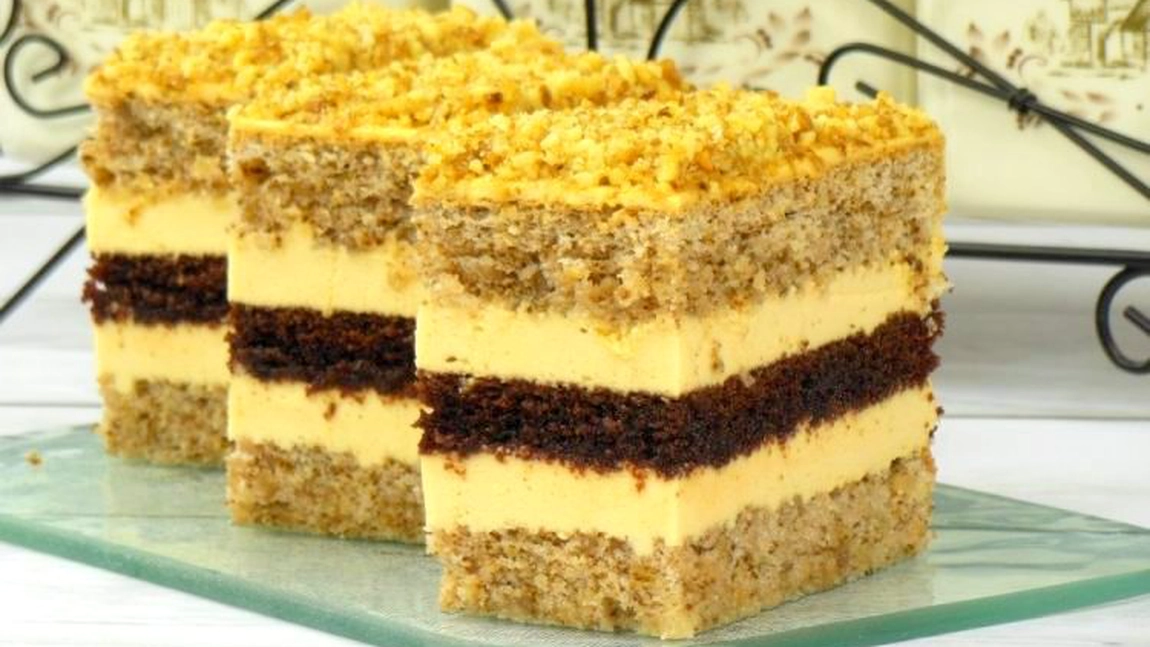 Prajitura cu blat de nuci, blat de cacao si crema de lamaie – Foarte delicioasa si aromata
