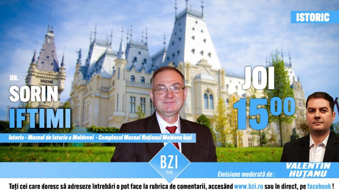 LIVE VIDEO - Despre istoria capitalei Moldovei, povesti și rememorări despre Palatul Culturii din Iași, valori de patrimoniu și culturale, într-o interesantă ediție - dialog în Platoul BZI LIVE! Invitat este dr. Sorin Iftimi, valoros istoric și cercetător care activează în cadrul Muzeului de Istorie a Moldovei din cadrul Complexului Muzeal Național Moldova Iași - FOTO