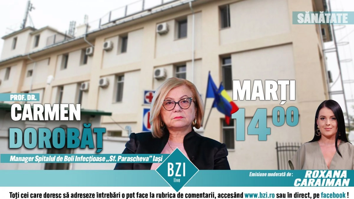 LIVE VIDEO - Despre situaţia din spitalele suport Covid-19 din Iaşi, dar şi despre vaccinul antigripal şi necesitatea lui pentru imunizarea populaţiei, cu prof. dr. Carmen Dorobăț la BZI LIVE